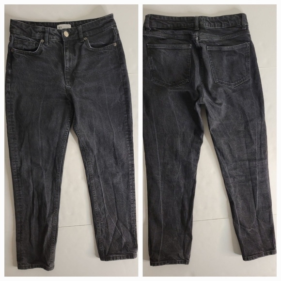 Zara Sz 8 Jeans Mom Tapered High Rise Gray Stretch - Picture 1 of 5